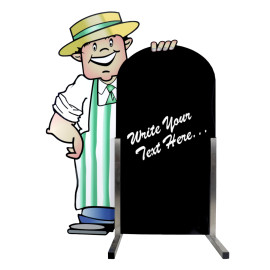 Pavement Display Board, Butcher Character, Green/White  - 990x590mm/39x23.22"
