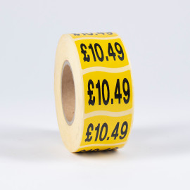 £10.49, Price Label, Flag Shape, Yellow. Label Size: 35x30mm/1.37x1.18".